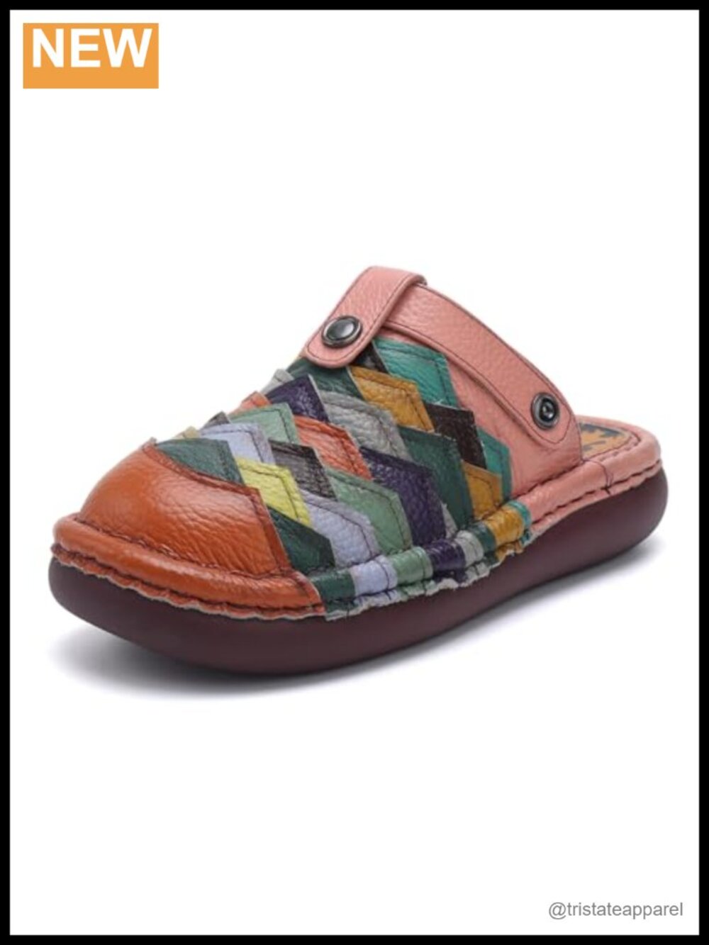 Womens Leather Slip On Mule Loafers Anti-Slip Rubber Sole Comfort Flats